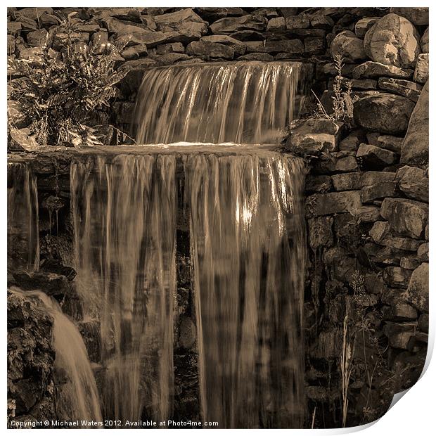 Rocky Waterfall Black and White Print by Michael Waters Photography