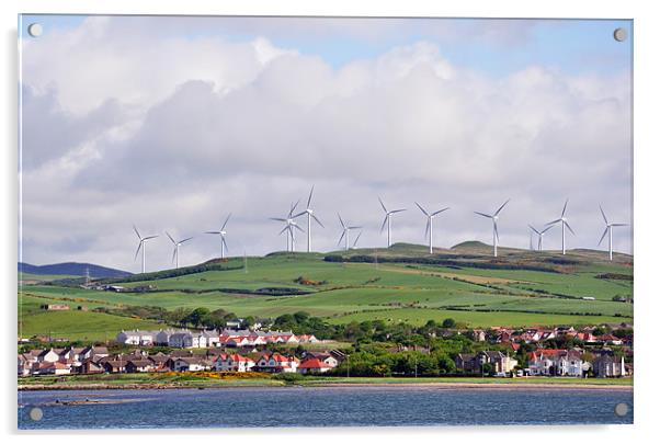 Ardrossan town and windfarm Scotland Acrylic by Diana Mower