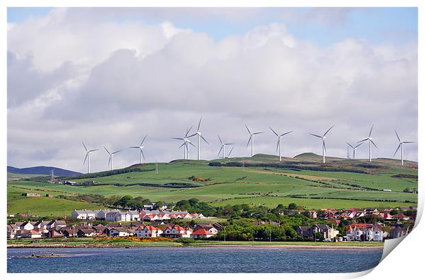 Ardrossan town and windfarm Scotland Print by Diana Mower