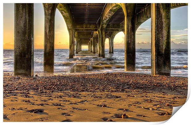 Under the Pier at Sunrise Print by Jennie Franklin