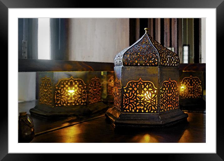 Oriental light table lamp corner table Framed Mounted Print by Arfabita  