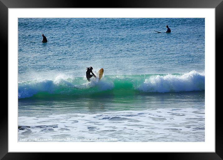Surfers at Praa Sands, Cornwall Framed Mounted Print by Louise Heusinkveld