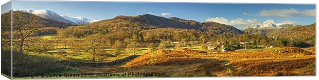 Elterwater Panorama Canvas Print by Jamie Green