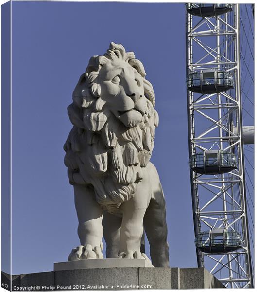 Lion Statue & London Eye Canvas Print by Philip Pound