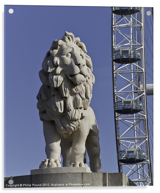 Lion Statue & London Eye Acrylic by Philip Pound
