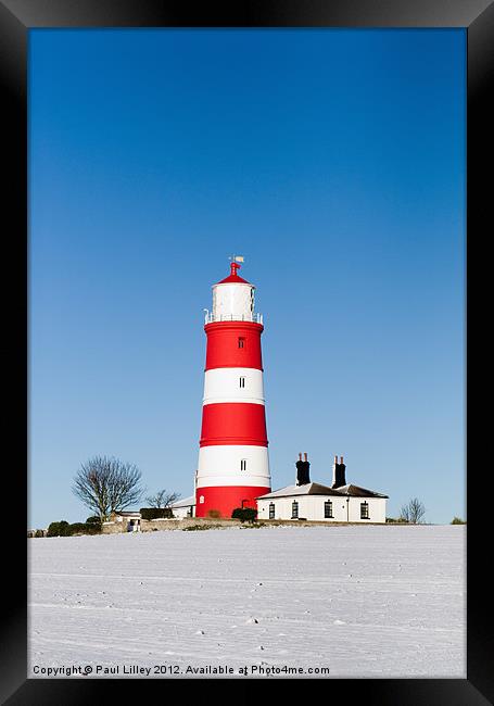 Snowy Happisburgh Lighthouse Framed Print by Digitalshot Photography