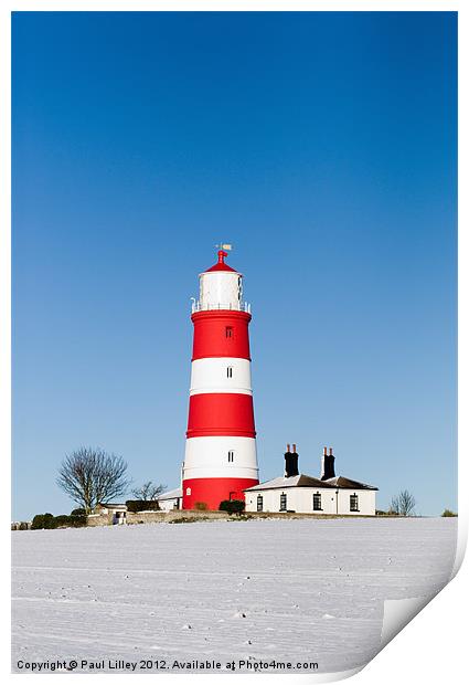 Snowy Happisburgh Lighthouse Print by Digitalshot Photography