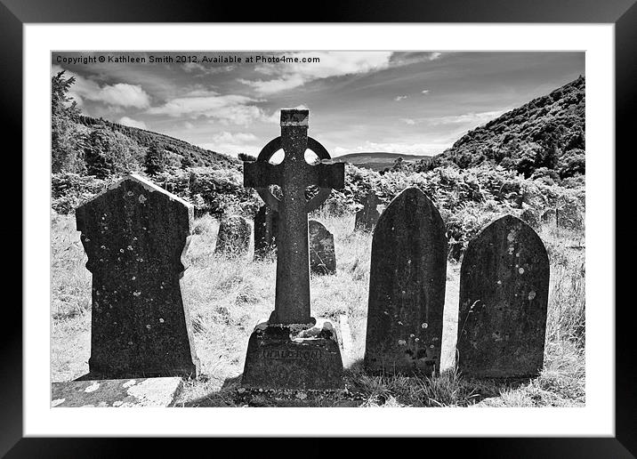 Celtic cross in Glendalough Framed Mounted Print by Kathleen Smith (kbhsphoto)