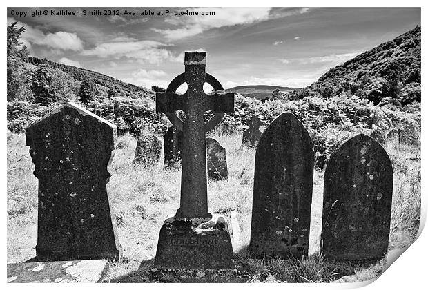 Celtic cross in Glendalough Print by Kathleen Smith (kbhsphoto)