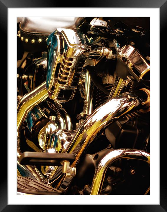 Motorcycle Engine and Chrome Framed Mounted Print by Jay Lethbridge