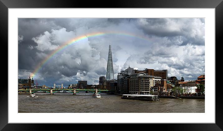 Thames rainbow with Shard and Globe Framed Mounted Print by Gary Eason