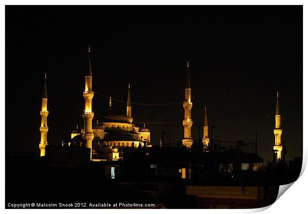 Hagia Sophia at night Print by Malcolm Snook