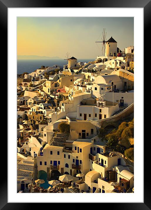 an evening in Oia Framed Mounted Print by meirion matthias