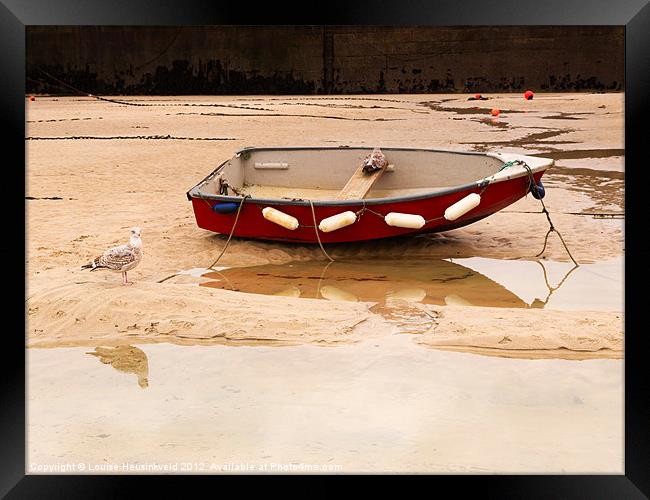 Dinghy on the beach at St Ives, Cornwall Framed Print by Louise Heusinkveld