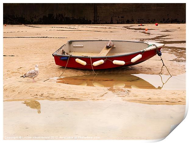 Dinghy on the beach at St Ives, Cornwall Print by Louise Heusinkveld