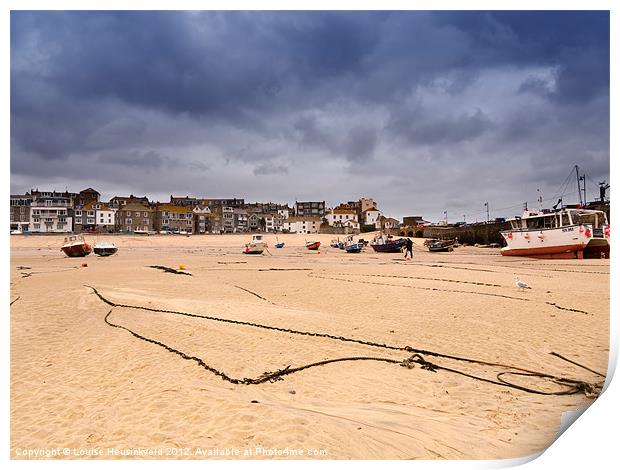 Low tide on the beach at St Ives, Cornwall Print by Louise Heusinkveld