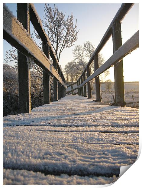 Frosty Footbridge Print by Lorna Nisbet