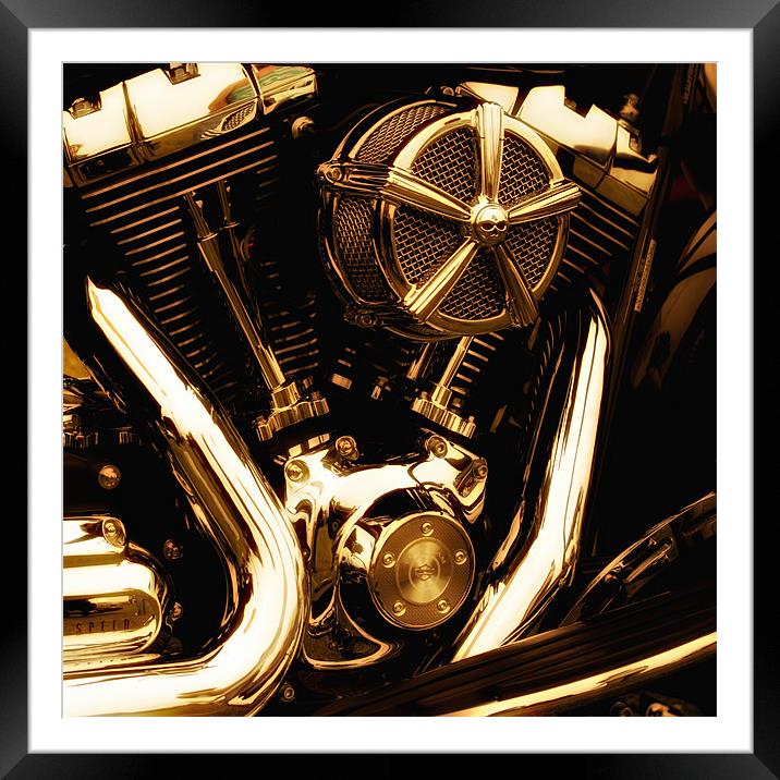 Motorcycle Gold Engine Framed Mounted Print by Jay Lethbridge