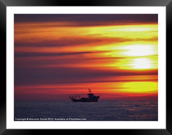 Fishing boat at dawn Framed Mounted Print by Malcolm Snook