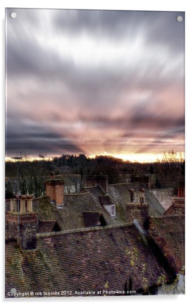 SUNSET OVER ROOF TOPS Acrylic by Rob Toombs