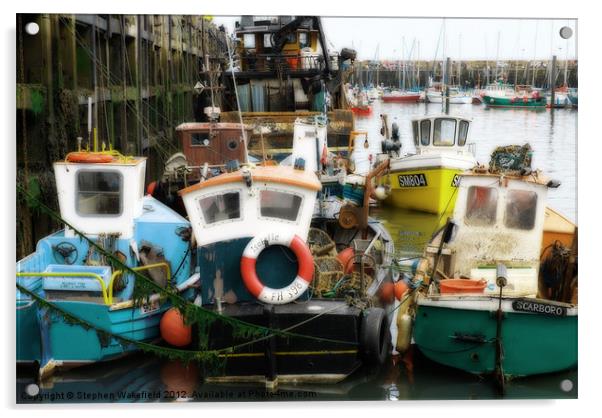 Scarborough Harbour Fishing boats Acrylic by Stephen Wakefield