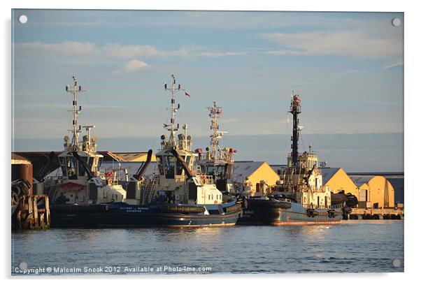 Tugs on the Swale Acrylic by Malcolm Snook