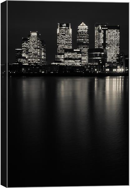 Big City Lights of Canary Wharf II (B&W) Canvas Print by Paul Shears Photogr