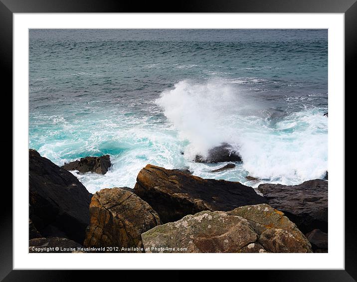 Breakers and rocks, Cornwall Framed Mounted Print by Louise Heusinkveld