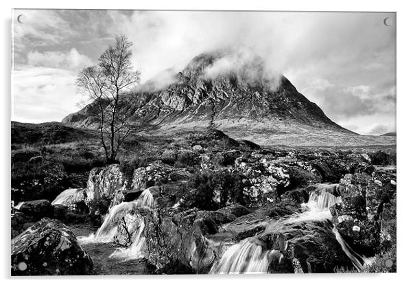 Buachaille Etive Mor black and white Acrylic by Jacqi Elmslie