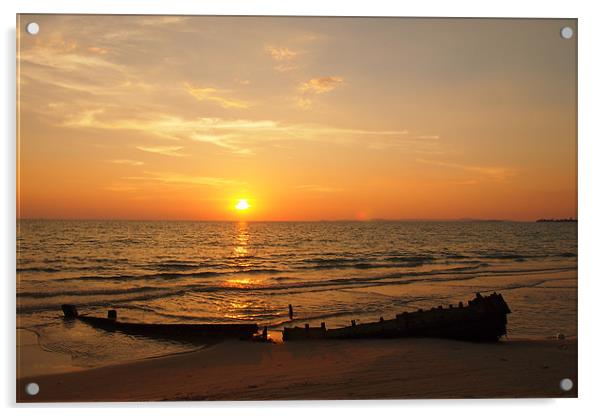 Sihanoukville, Cambodia, fishing boat at sunset Acrylic by Sarah Houlden