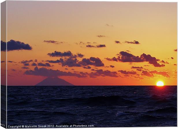 Stromboli at sunrise Canvas Print by Malcolm Snook