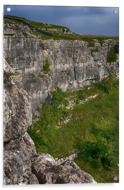 Rock Climbing in Malham Cove Acrylic by Roger Green