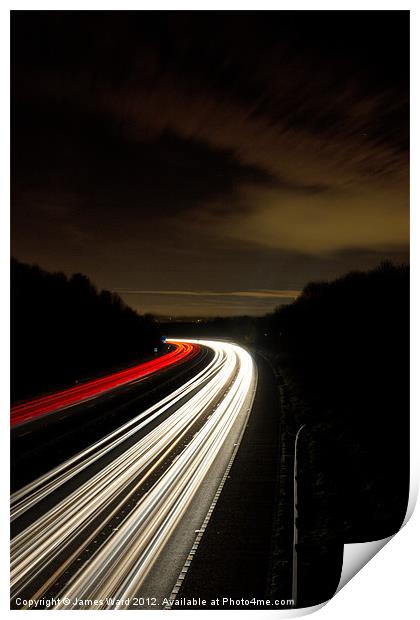 Motorway light trails at Crawley, Sussex Print by James Ward