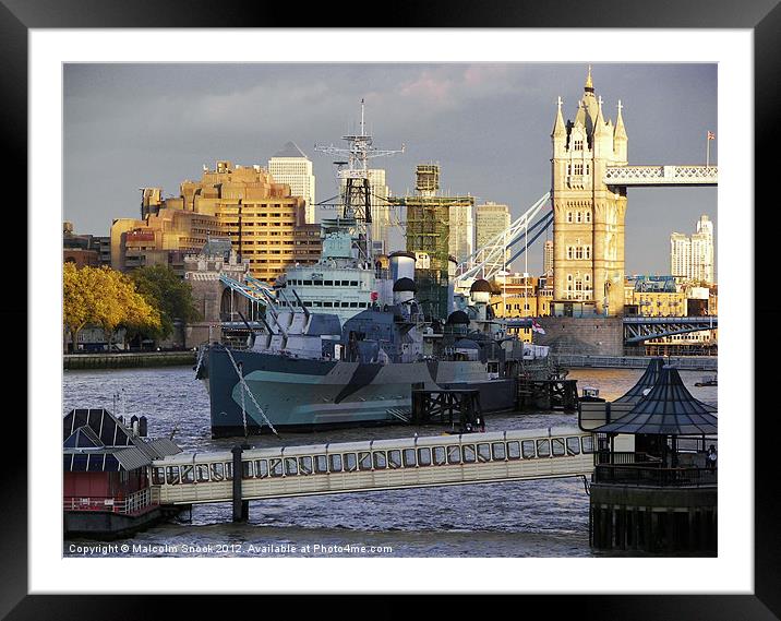 HMS Belfast in London Framed Mounted Print by Malcolm Snook