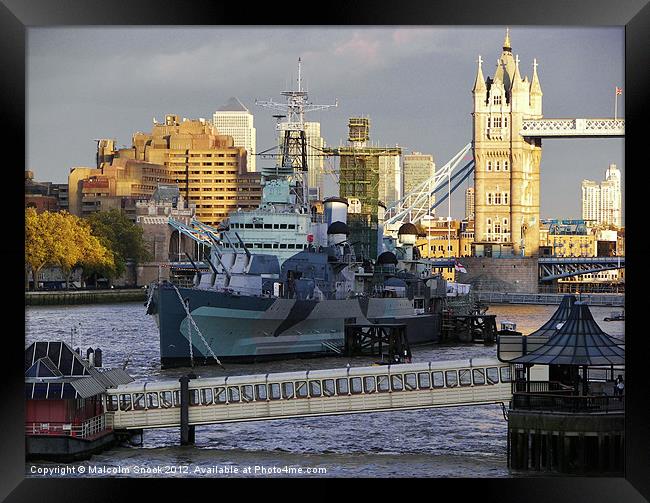 HMS Belfast in London Framed Print by Malcolm Snook
