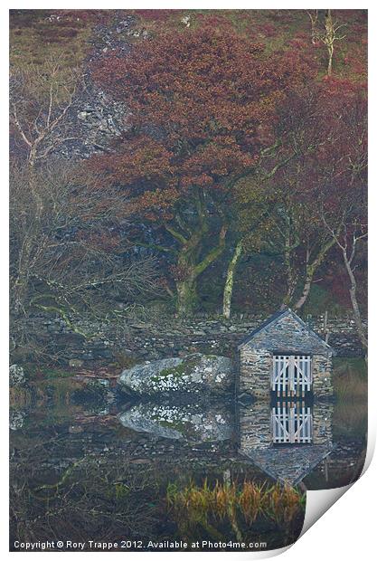 A boathouse on Llyn Dinas Print by Rory Trappe