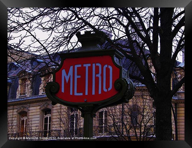 Art Deco Metro Sign Framed Print by Malcolm Snook