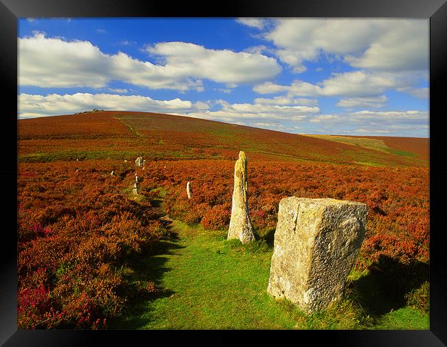 Challacombe Stone Rows Framed Print by Darren Galpin