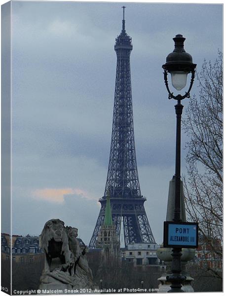 Tower Eiffel and lamp post Canvas Print by Malcolm Snook