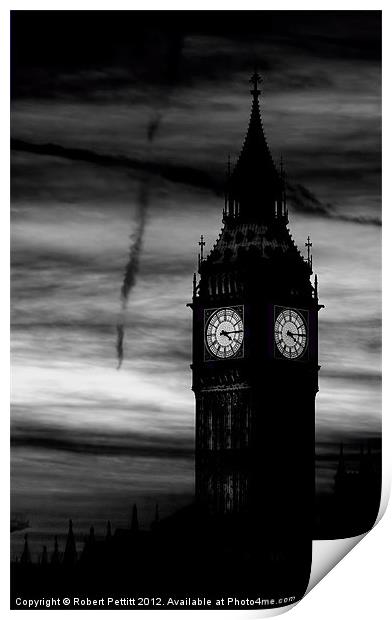 Black Big Ben Print by Robert Pettitt