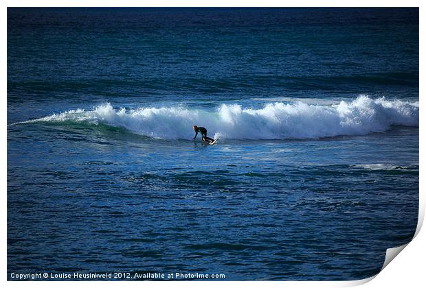 Surfer at Porthleven, Cornwall Print by Louise Heusinkveld