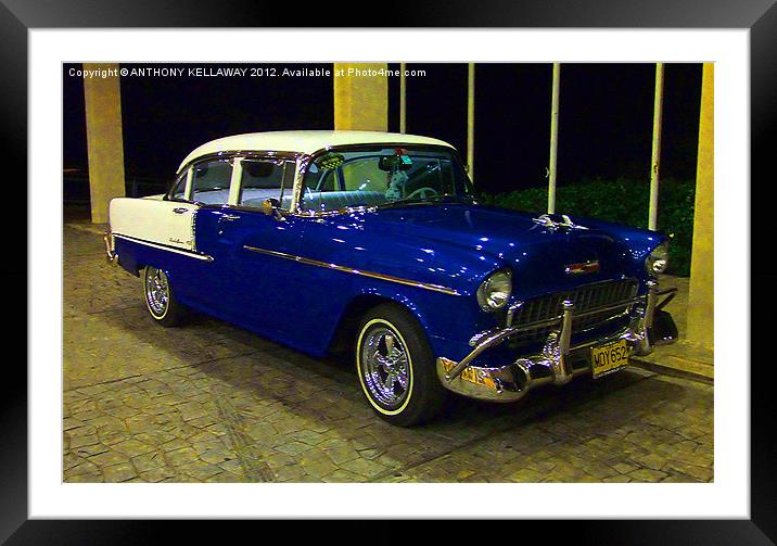 BLUE CADILLAC IN CUBA Framed Mounted Print by Anthony Kellaway