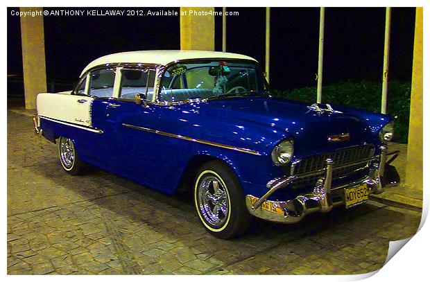BLUE CADILLAC IN CUBA Print by Anthony Kellaway