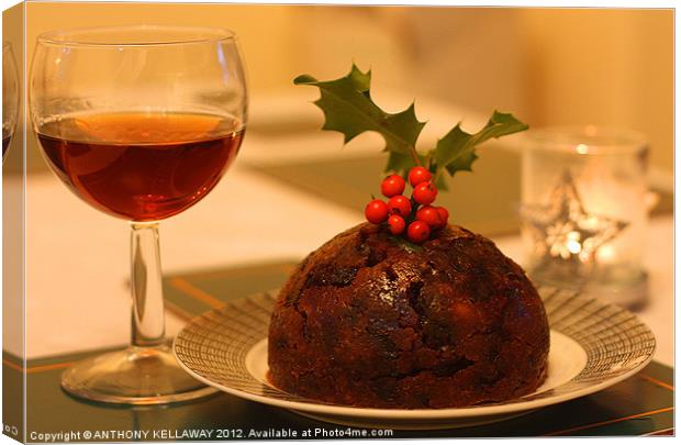 FESTIVE CHRISTMAS PUDDING AND SHERRY Canvas Print by Anthony Kellaway