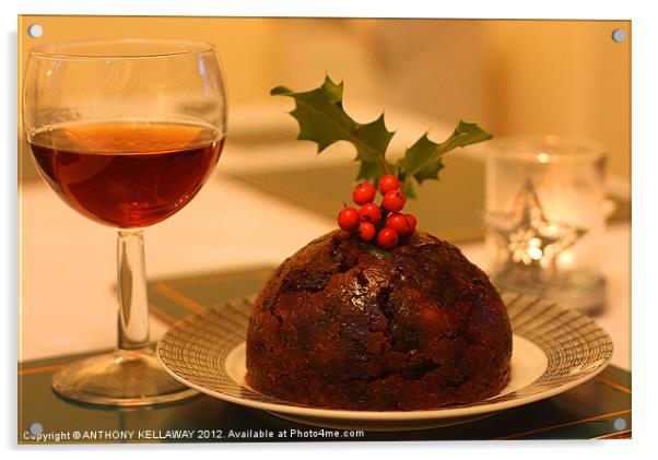 FESTIVE CHRISTMAS PUDDING AND SHERRY Acrylic by Anthony Kellaway