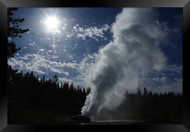 Powerful geyser in Yellowstone Framed Print by Claudio Del Luongo