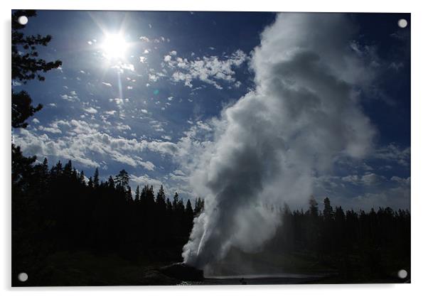 Powerful geyser in Yellowstone Acrylic by Claudio Del Luongo