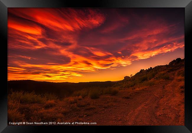 Fiery Sky Sunset Framed Print by Sean Needham