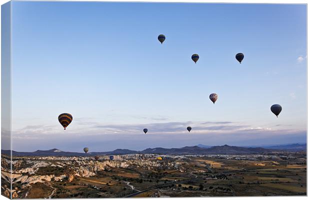 Cappadocia landscape filled with hot air balloons Canvas Print by Arfabita  