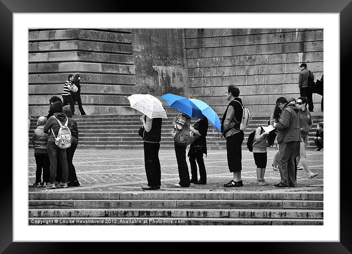 Rainy Day Queue Framed Mounted Print by Louise Heusinkveld